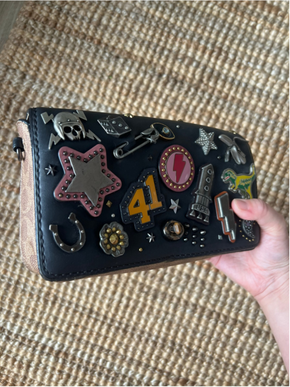 Coach 1941 Black Leather Signature Canvas Souvenir Patch Dinky Crossbody 77916 - Picture 2 of 16